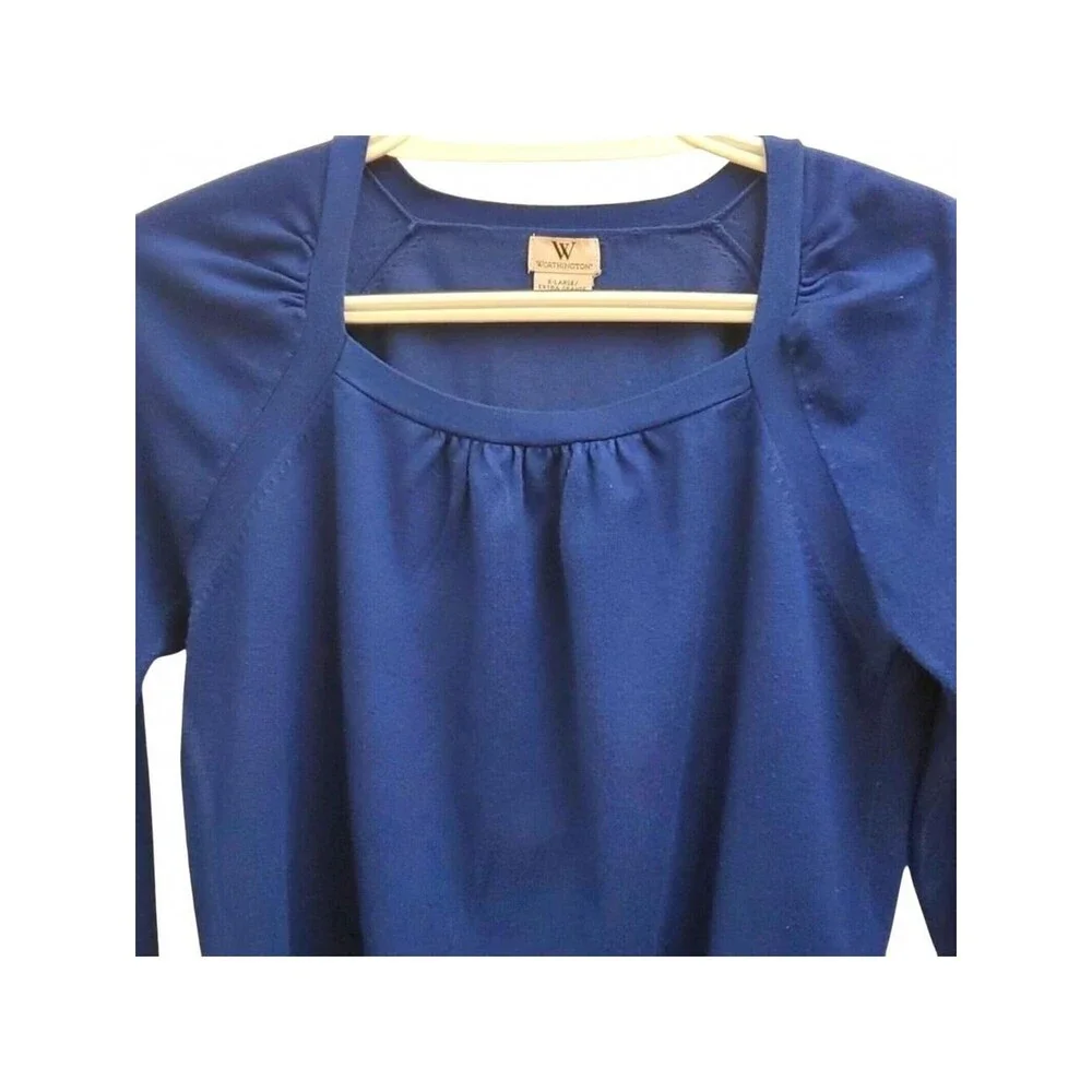 Worthington Knit Top Square Neck Long Sleeve Pullover Blue XL